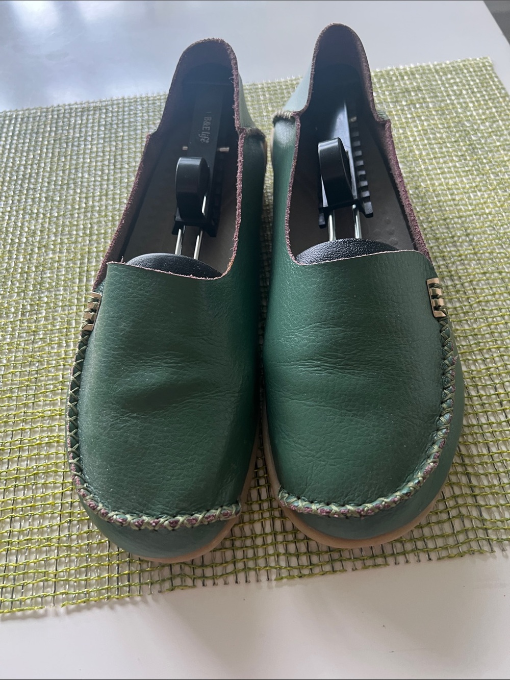 Forest Green Leather Slip-On Loafers